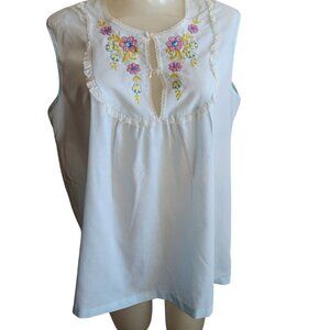 Women's M/L Vintage Sleeveless Top Floral Embroidery Peasant 1970's Lace Detail